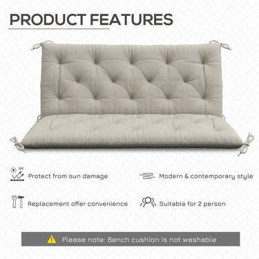 Outsunny 2 Seater Garden Bench Cushion, Soft Thick Outdoor Non-Slip 2 Seater Soft Pad With Backrest for Garden Patio, 47" x 43" x 5", Light Grey