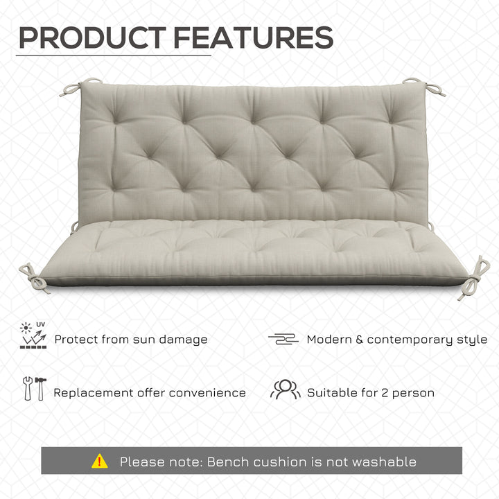 Outsunny 2 Seater Garden Bench Cushion, Soft Thick Outdoor Non-Slip 2 Seater Soft Pad With Backrest for Garden Patio, 47" x 43" x 5", Light Grey