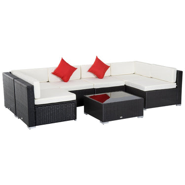 Outsunny 7Pcs Outdoor Rattan Wicker Sofa Patio Sectional Furniture Set w/ Coffee Table Cushioned Seat Garden w/ Cushion