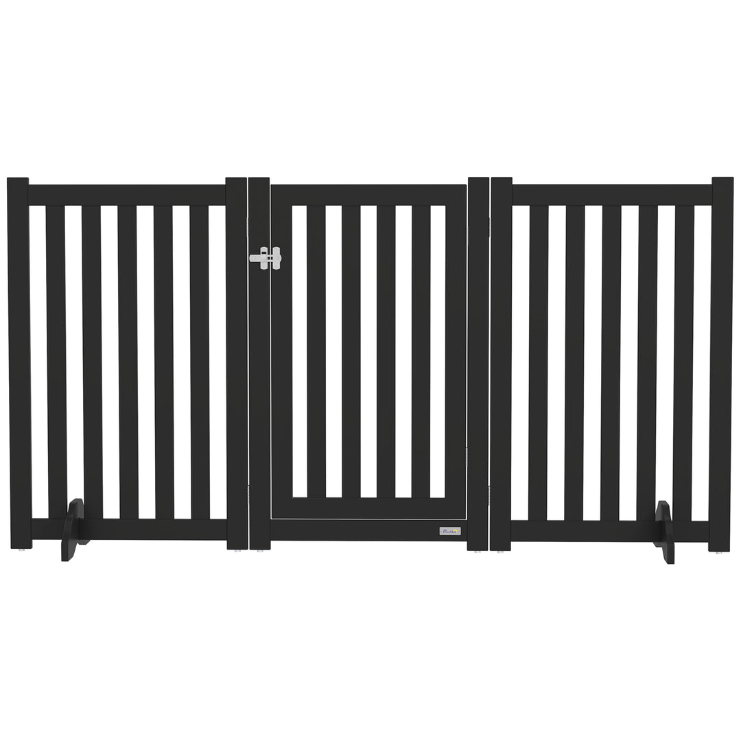 PawHut 31.5"H Foldable Dog Gate with Door, 3 Panels Freestanding Pet Gate Barriers Indoor with Support Feet, Puppy Fence for Small Medium Dogs, White