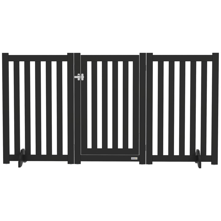PawHut 31.5"H Foldable Dog Gate with Door, 3 Panels Freestanding Pet Gate Barriers Indoor with Support Feet, Puppy Fence for Small Medium Dogs, White
