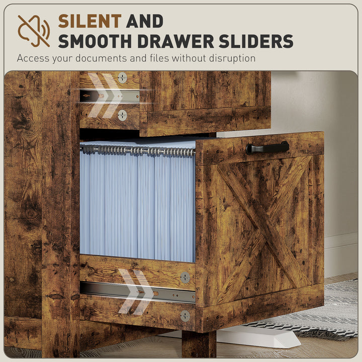 HOMCOM Vertical Filing Cabinet with 2 Drawers, Rustic Farmhouse Office Storage Cabinet for A4, Letter Size, Rustic Brown