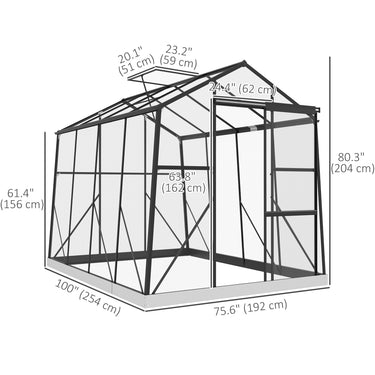 Outsunny 6' x 8' Walk-in Polycarbonate Greenhouse Aluminium Green House with Sliding Door, 5-Level Roof Vent, Rain Gutter