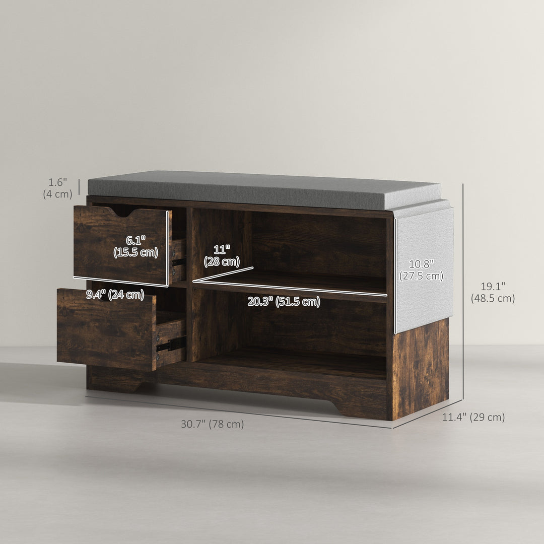 HOMCOM Upholstered Shoe Storage Bench w/ Seat, Entrance Bench w/ Drawer Open Shelves and Pocket for Hallway, White