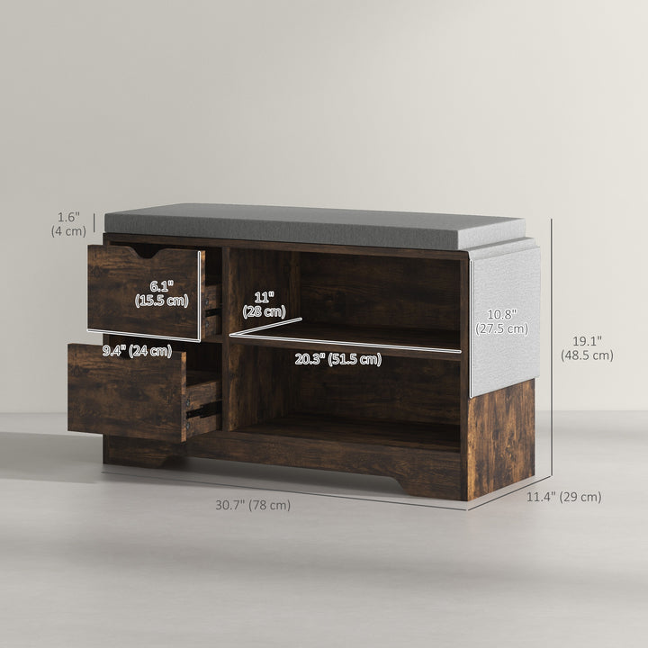 HOMCOM Upholstered Shoe Storage Bench w/ Seat, Entrance Bench w/ Drawer Open Shelves and Pocket for Hallway, White