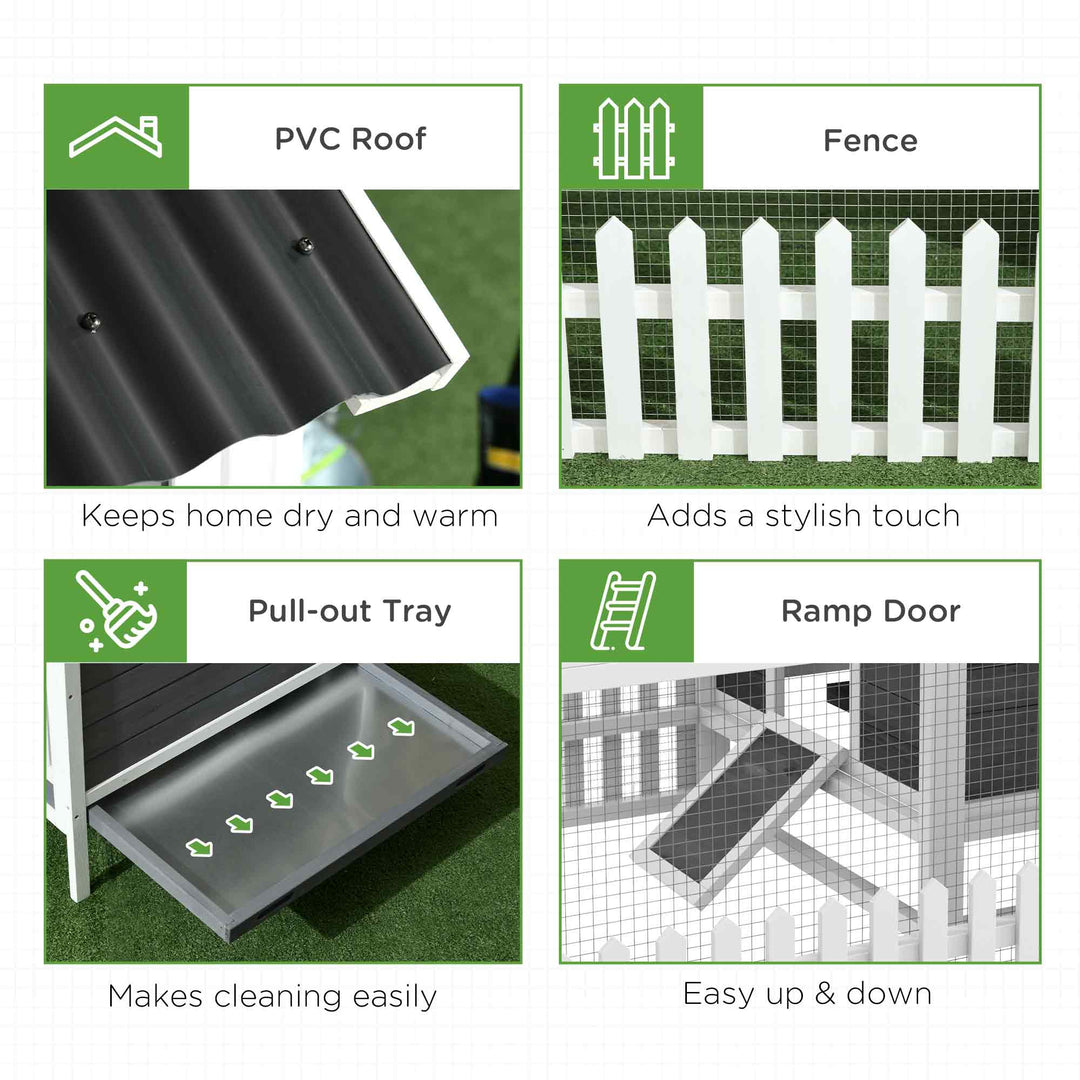 PawHut Wooden Chicken Coop with Run for 1-2 Chicken, Bunnies, Ducks