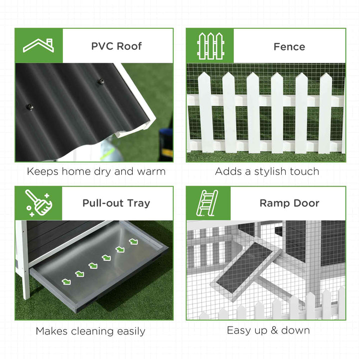 PawHut Wooden Chicken Coop with Run for 1-2 Chicken, Bunnies, Ducks