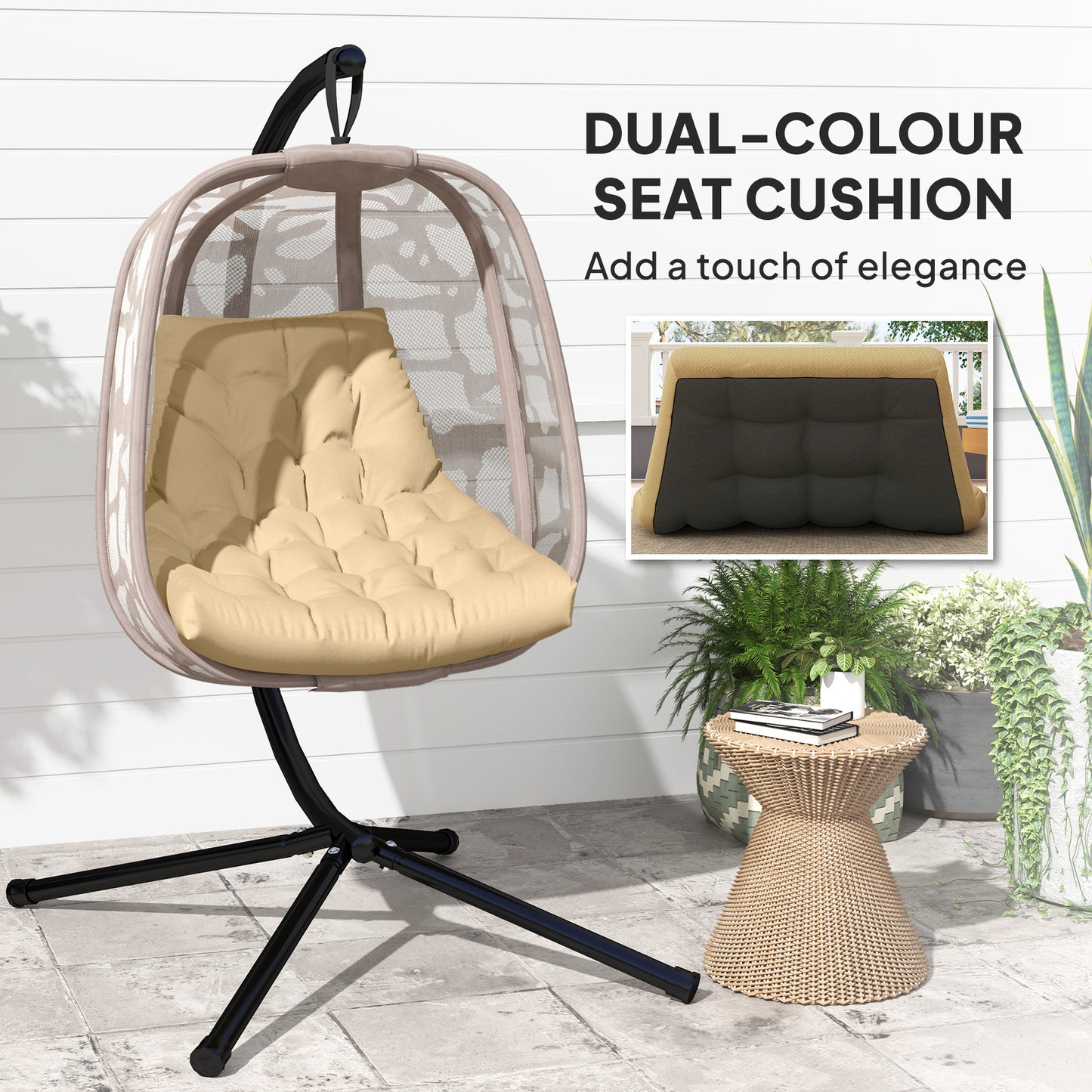 Outsunny Outdoor Swing Cushion, Tufted Patio Cushion Replacement for Garden Chair Egg Chair,  Indoor Outdoor Seat Cushion, Grey