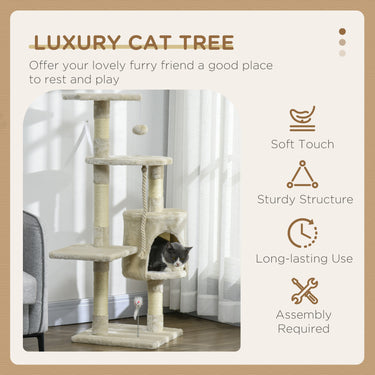PawHut 46" Scratching Cat Tree Multi Level Activity Center Kitty Condo Furniture Post Beige