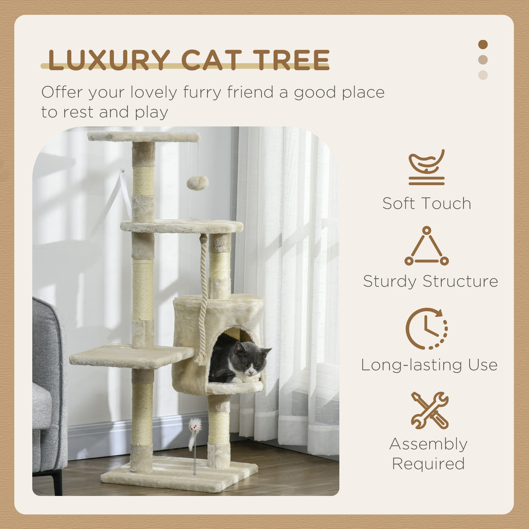 PawHut 46" Scratching Cat Tree Multi Level Activity Center Kitty Condo Furniture Post Beige