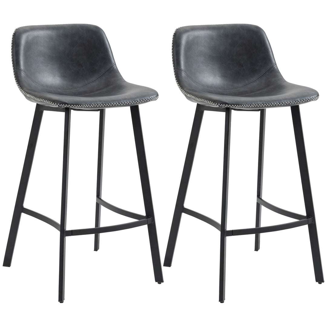 HOMCOM Counter Height Stools Set of 2, Upholstered Kitchen Stool with Back and Steel Legs