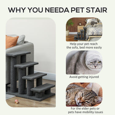 PawHut 23.5" 4 Tier Pet Stairs Dog Cat Step Scratch Post Furniture, Dark Grey