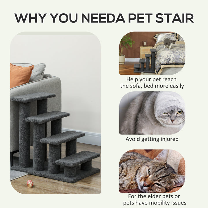 PawHut 23.5" 4 Tier Pet Stairs Dog Cat Step Scratch Post Furniture, Dark Grey