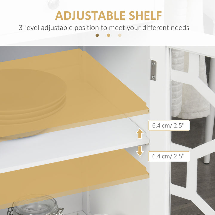 HOMCOM Kitchen Cart on Wheels, Rolling Kitchen Island with Drawer, Glass Door, Towel Rack and Adjustable Shelf, White