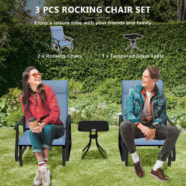 Outsunny 3PCs Gliding Rocking Chair & Bistro Tea Table Set, Light Blue