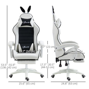 HOMCOM Cute Racing Gamer Chair, PU Leather Gaming Chair with Footrest, Headrest and Lumbar Support, Black