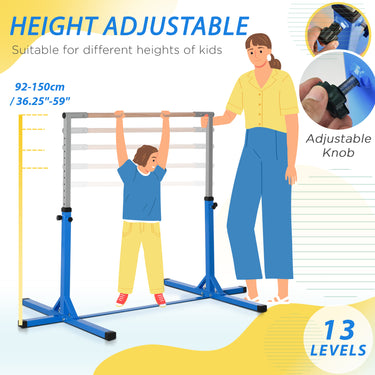 Soozier Professional Gymnastics Bar for Kids, Toddler Home Gymnastics Equipment with 13-level Adjustable Height, Blue