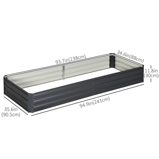 Outsunny 95" x 36" x 12" Galvanized Raised Garden Bed, Metal Elevated Planter Box for Growing Flowers, Herbs, Succulents, Grey