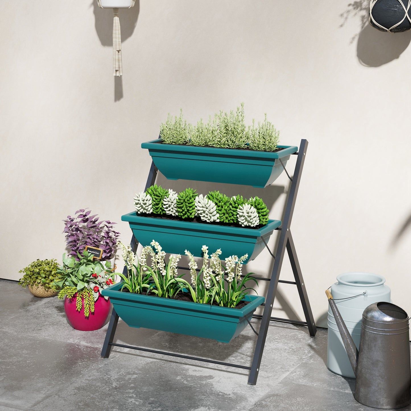 Outsunny 3-Tier Vertical Raised Garden Planter with 5 Boxes, Outdoor Plant Stand Grow Container for Vegetable Flowers