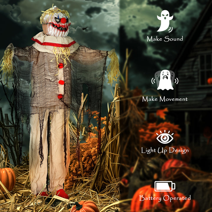 Outsunny 68" Life Size Halloween Animated Pumpkin Clown with Glowing LED Eyes, Battery Operated, Indoor Party Props