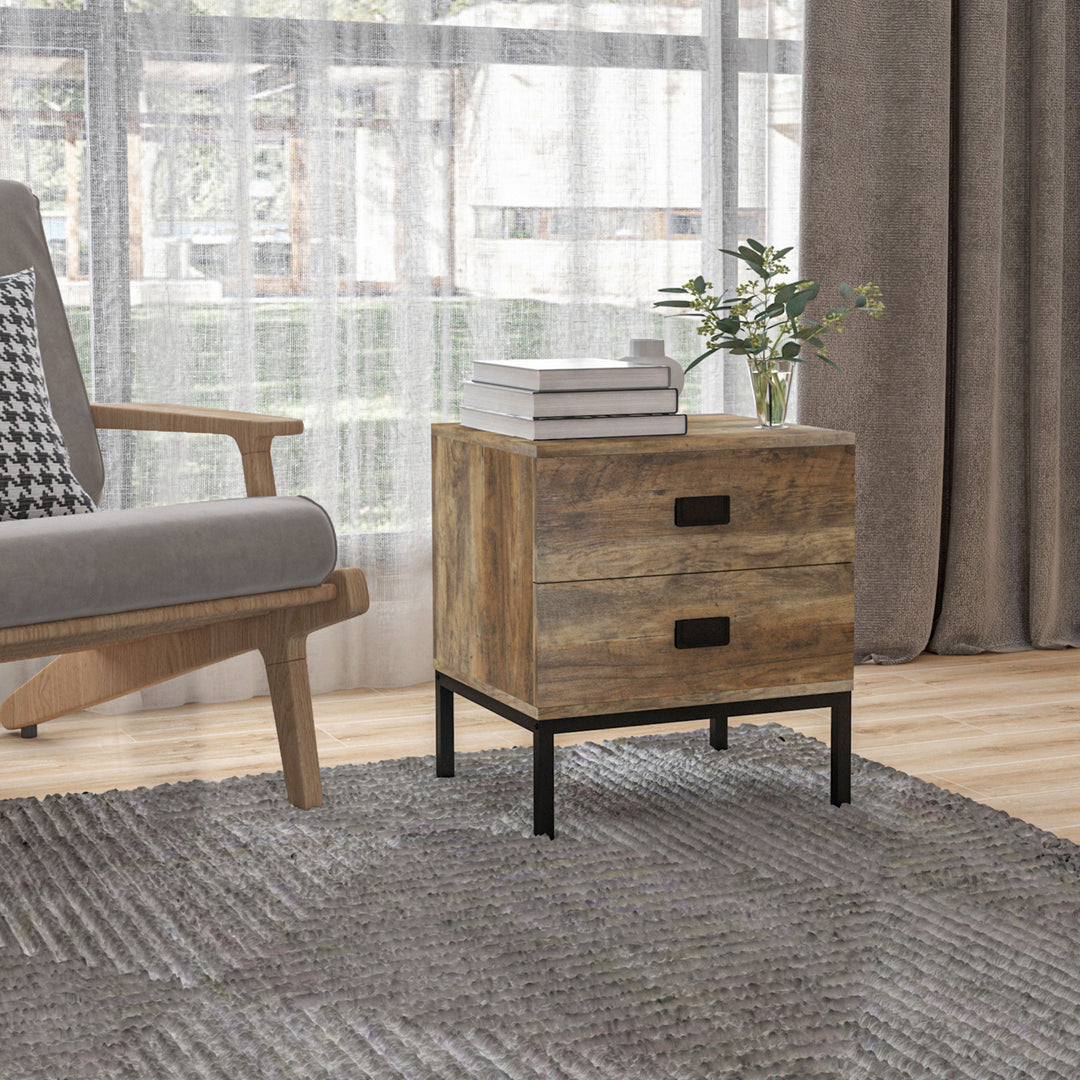 HOMCOM Nightstand with Storage, Retro Bedside Table, Side Table with 2 Drawers, Steel Frame for Bedroom, Coffee