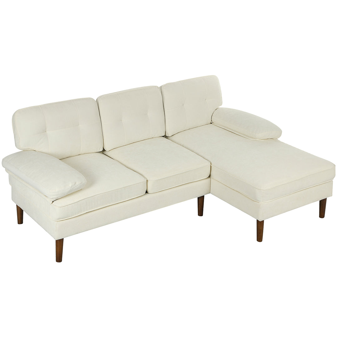 HOMCOM Modern Corner Couch with Right Chaise Lounge, Tufted 3-Seater Sofa with Wooden Legs for Living Room, Cream White