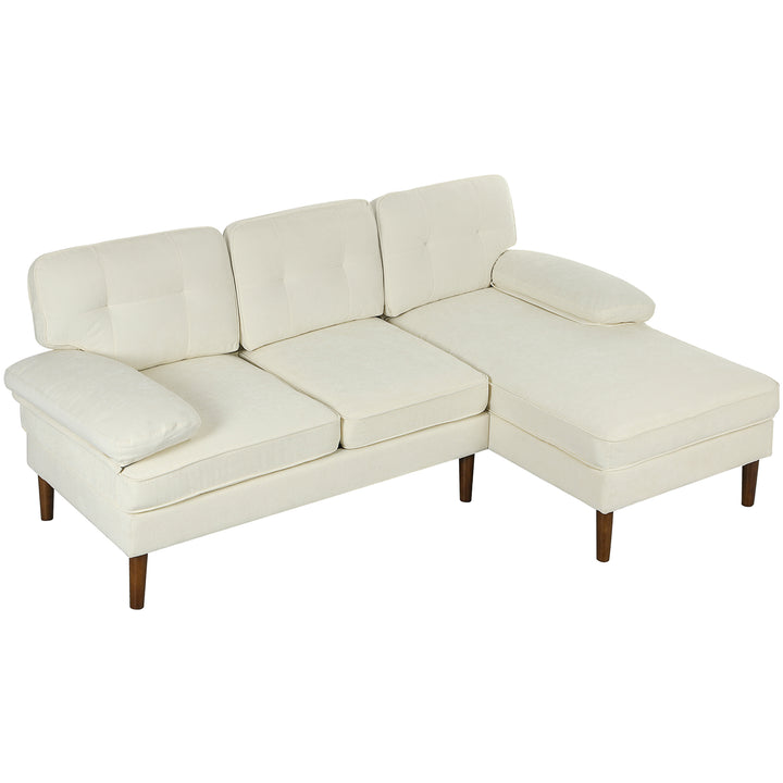HOMCOM Modern Corner Couch with Right Chaise Lounge, Tufted 3-Seater Sofa with Wooden Legs for Living Room, Cream White