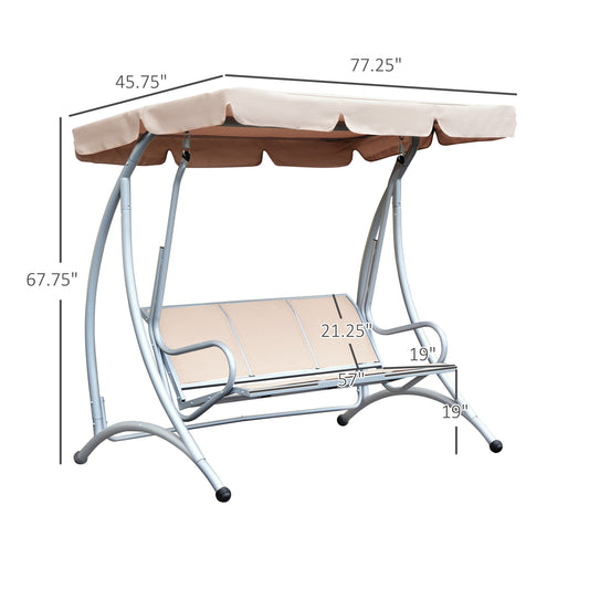 Outsunny 3 Seat Metal Swing Chair Hammock w/ Canopy Cover Heavy Duty Patio Garden Outdoor Beige
