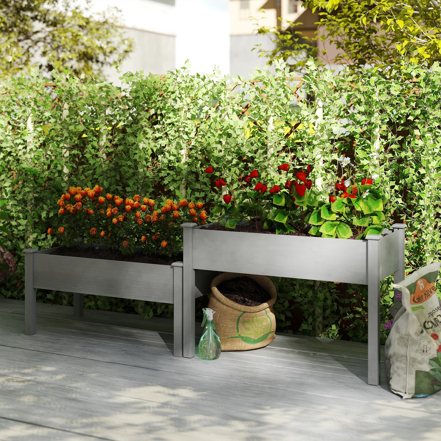 Outsunny 2 Tiers Wood Plant Raised Bed Flower Vegetable Herb Grow Box Stand Garden  Step Planter Stand Free Combination Natural