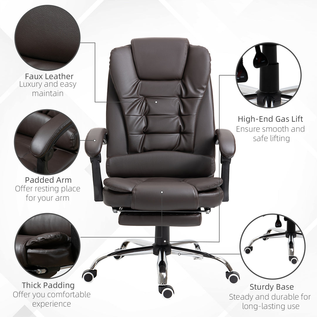 HOMCOM High Back Office Chair PU Leather Executive Office Chair with Retractable Footrest Padded Armrest Black