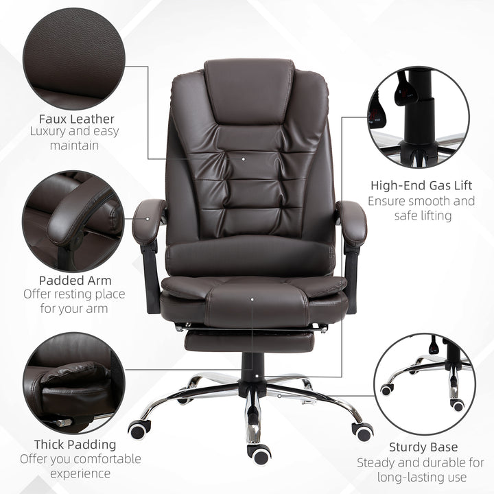 HOMCOM High Back Office Chair PU Leather Executive Office Chair with Retractable Footrest Padded Armrest Black