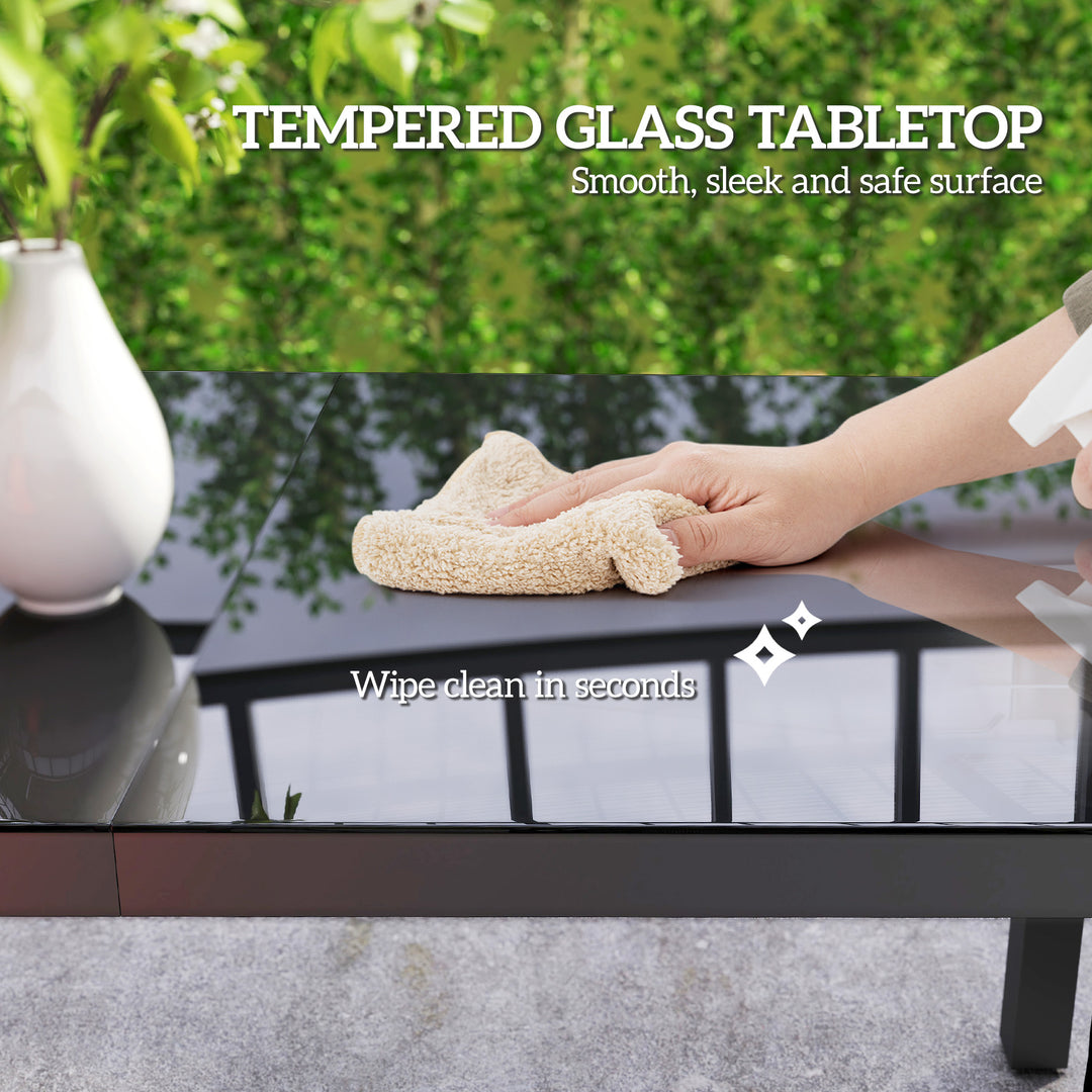 Outsunny 59" x 35" Aluminium Outdoor Dining Table for 6, with Glass Tabletop, Grey