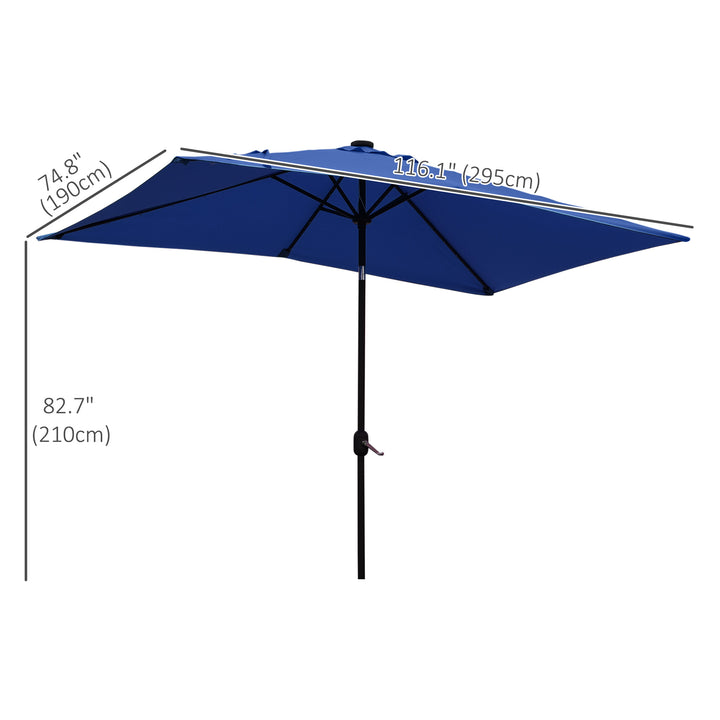 Outsunny 6' x 10' Patio Umbrella with 22 LED Solar Lights and Tilt, Rectangular Outdoor Table Umbrella with Crank, Dark Grey