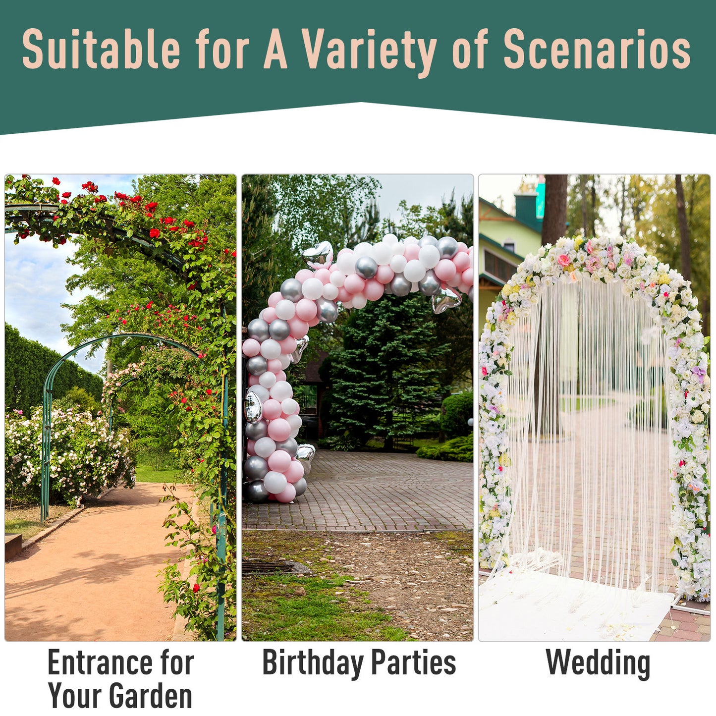 Outsunny 7Ft Outdoor Garden Arbor, Wedding Arch for Ceremony, Trellis with Scrollwork Design, Ideal for Climbing Vines and Plants, Black