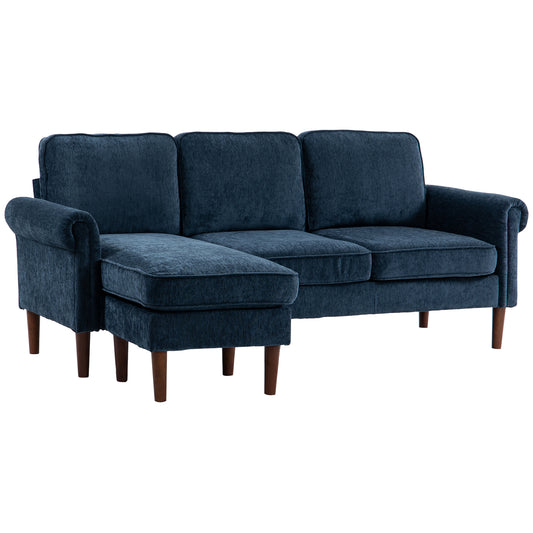 HOMCOM L Shape Sofa, Modern Sectional Couch with Changeable Chaise Lounge, Wooden Legs, Corner Sofa for Living Room, Dark Blue