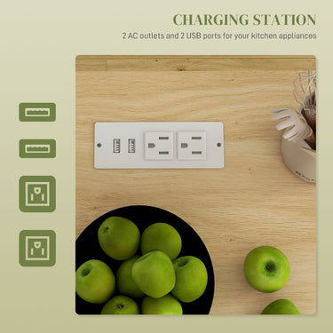 HOMCOM Rolling Island with Wheels for Kitchen, Kitchen Island on Rollers with Power Outlets, Drawer and Doors