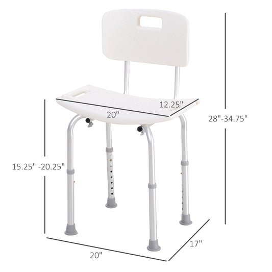 HOMCOM Bath Chair with Back, Adjustable Height Non-slip Shower Stool Bench Tool-Free Assembly Bathroom Aids, White
