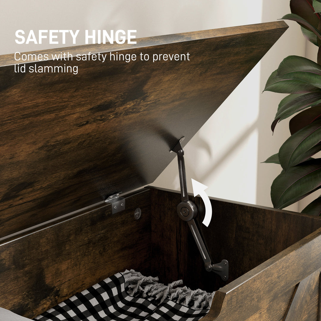 HOMCOM 39.4 Inches Storage Chest, Storage Trunk with 2 Safety Hinges, Wooden Box for Living Room, Black Wood Grain