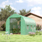 Outsunny 6.6' x 11' x 7' Walk-in Greenhouse Outdoor Plant Tunnel Warm Hot House w/ Roll Up Door and 6 Mesh Windows, Steel Frame, Green