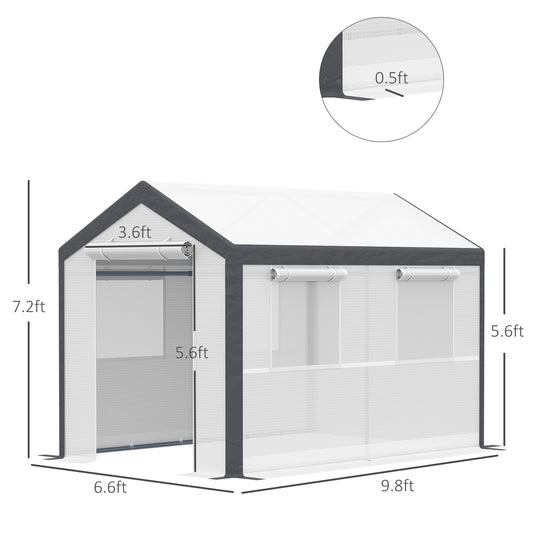 Outsunny 6.6' x 10' x 7' Heavy Duty Walk-In Greenhouse Vegetable Seed Growth Tent Outdoor Plant Growing Tunnel Warm House Flower Shed Backyard White