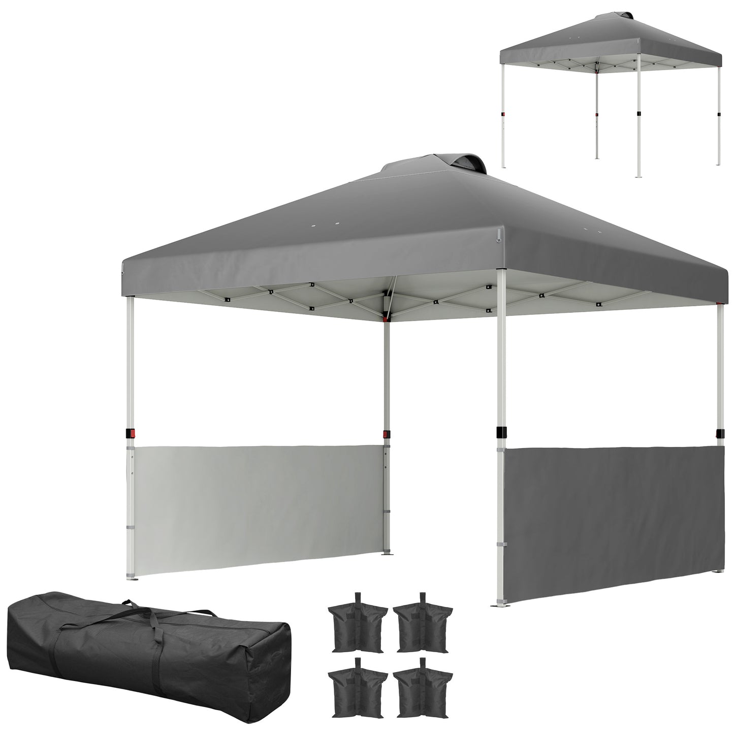 Outsunny 10' x 10' Pop Up Canopy Tent with 2 Half Sidewalls, UV50+ Height Adjustable Instant Sun Shelter, White