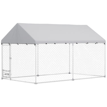 PawHut Outdoor Dog Run with Adjustable & Rotatable Bowls, Waterproof UV-Resistant Cover, Escape-Proof Lock, 13.1' x 7.5' x 7.5'