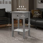 HOMCOM Side Table Set of 2, End Tables with Drawer and Bottom Shelf, 2-tier Nightstand for Bedroom, Living Room, White