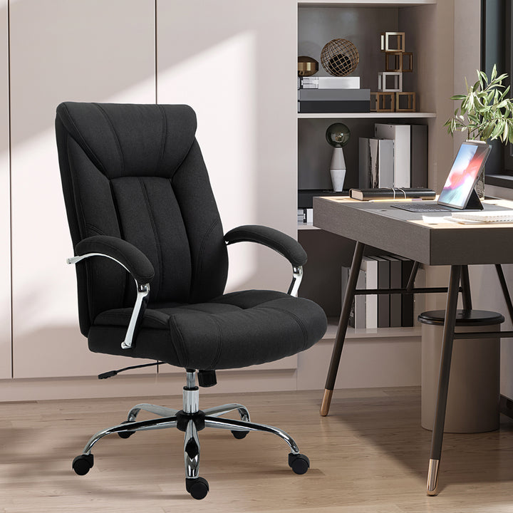 Vinsetto High Back Swivel Home Office Chair Task Ergonomic Linen Fabric Computer Chair, with Arm, Adjustable Height, Black