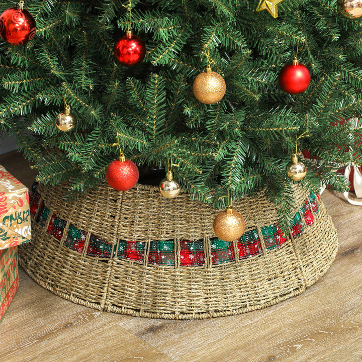 HOMCOM 28 inch Rustic Christmas Tree Skirt, Rattan Woven Christmas Tree Collar for Party, Holiday, Home Decoration, Natural