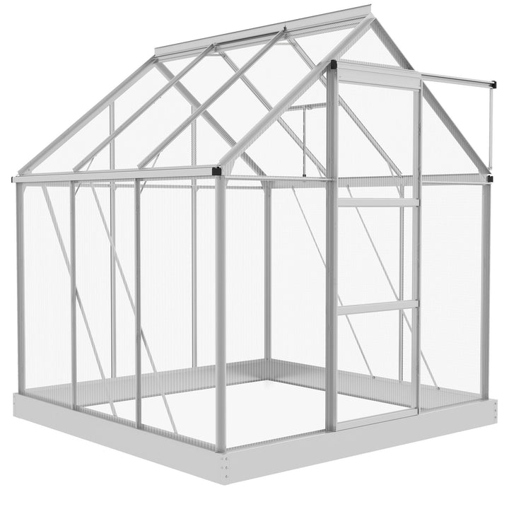 Outsunny 6' x 4' Walk-In Greenhouse, Polycarbonate Greenhouse with Sliding Door, Window, Aluminium Frame, Foundation, Silver