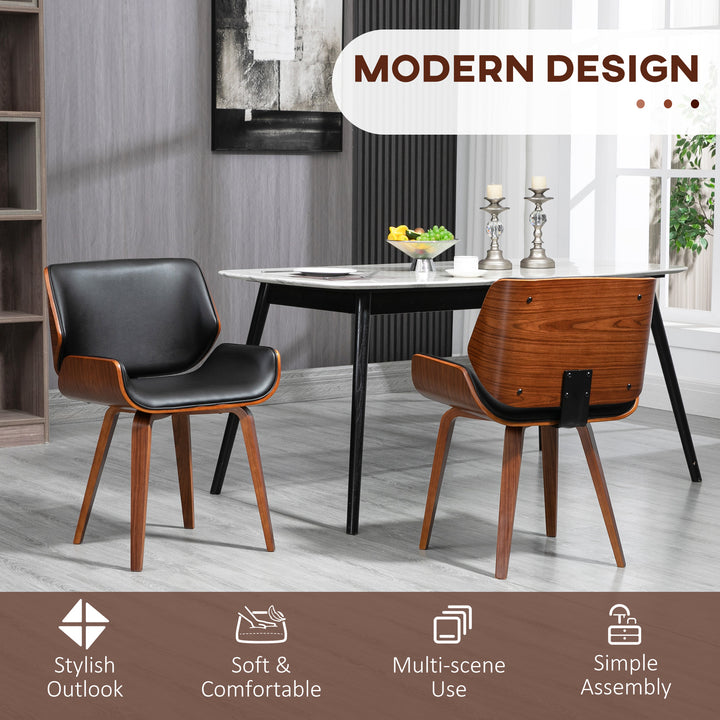 HOMCOM Dining Chairs Set of 2, PU Leather Kitchen Chairs with Upholstered Seats and Solid Wood Legs for Dining Room, Black