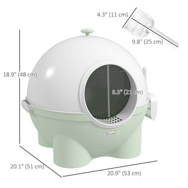 PawHut Enclosed Cat Litter Box, Large Kitty Litter Box with Lid, Scoop, Leaking Sand Pedal, Top Handle, Light Green