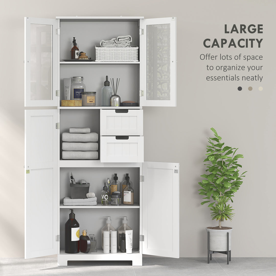 HOMCOM Tall Bathroom Storage Cabinet, Floor Bathroom Cabinet with Adjustable Shelves, for Kitchen, Living Room, White