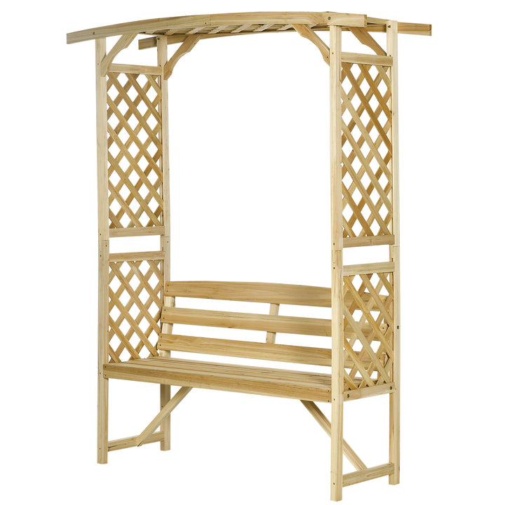 Outsunny Garden Arch with 2 Person Bench, Wooden Garden Arbor Archway Trellis for Climbing Plants, Lawn, Backyard Decor, Natural